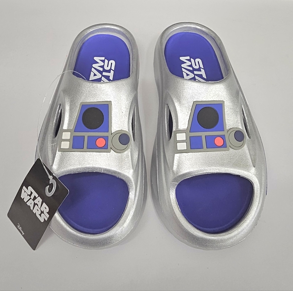 R2D2 Slippers Star Wars Slides By GroundUp Silver-Blue Unisex Size 9 NEW w/Tag